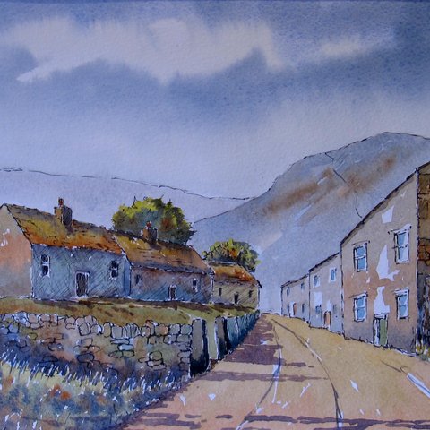 Painting of Seathwaite Village Lake District